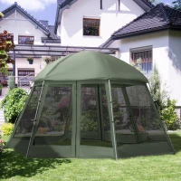 Outsunny Tente de camping randonnée hexagonale pour 6 à 8 personnes avec sac de transport et piquets de sol - dim. 490L x 490L x 243H cm fibre verre polyester - vert foncé(m-10)