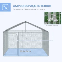 PawHut Canil de Exterior com Toldo Gaiola para Cães de Metal Galvanizado com Fechadura para Jardim Pátio 230x230x175cm Prata(m-4)