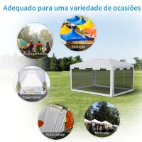 Outsunny Tenda de Jardim 395x295 cm com Redes Mosquiteiras Duplo Teto e Portas com Zíper para Exterior Branco e Preto(m-7)
