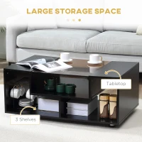 HOMCOM Modern Coffee Table with Tempered Glass Top, Cocktail Table with 3-Tier Storage Shelves for Living Room, Black(m-5)
