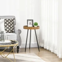 HOMCOM Tavolino da Caffè Stile Industriale con Bordi Rialzati, Legno e Acciaio, Ø40.6x61.5cm, Marrone e Nero(m-2)