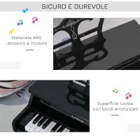 HOMCOM Pianoforte Giocattolo per Bambini 3-6 Anni, Tastiera 25 Tasti con Supporto Spartiti, 39.5x23.5x38.5cm, Nero(m-6)
