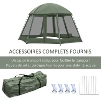 Outsunny Tente de camping randonnée hexagonale pour 6 à 8 personnes avec sac de transport et piquets de sol - dim. 490L x 490L x 243H cm fibre verre polyester - vert foncé(m-4)