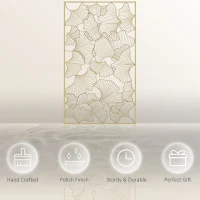 HOMCOM Decorazione Murale 3D Rettangolare in Metallo, Wall Art Dorata con Cornice e Foglie di Ginkgo, 50x85cm(m-6)