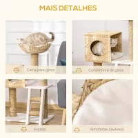 PawHut Arranhador para Gatos Arranhador para Gatos com Cama Superior Caverna 2 Almofadas 2 Postes Escada 57x37x100,5cm Bege(m-7)