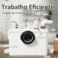 HOMCOM Bomba Trituradora de Águas Residuais para Casa de banho Bomba de evacuação de 600 W com 3 Entradas - 51x21x31 cm(m-6)
