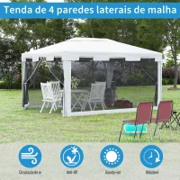 Outsunny Tenda de Jardim 395x295 cm com Redes Mosquiteiras Duplo Teto e Portas com Zíper para Exterior Branco e Preto(m-4)