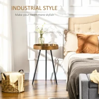 HOMCOM Tavolino da Caffè Stile Industriale con Bordi Rialzati, Legno e Acciaio, Ø40.6x61.5cm, Marrone e Nero(m-4)