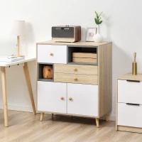 HOMCOM Modern Sideboard Storage Cabinet, Free Standing Accent Cupboard with 3 Drawers for Bedroom, Living Room, Hallway, Natural, White, Grey(m-10)