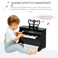 HOMCOM Pianoforte Giocattolo per Bambini 3-6 Anni, Tastiera 25 Tasti con Supporto Spartiti, 39.5x23.5x38.5cm, Nero(m-5)