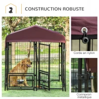 PawHut Chenil extérieur pour chiens parc à chiot avec toit en tissu oxford avec 2 supports de bol rotatifs 8 panneaux toit résistant aux intempéries 120 x 120 x 138 cm(m-6)