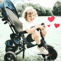 HOMCOM Triciclo per Bambini con Maniglione Tettuccio Deluxe Struttura Metallo 102 x 49 x 102cm Nero Blu(m-5)