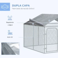PawHut Canil de Exterior com Toldo Gaiola para Cães de Metal Galvanizado com Fechadura para Jardim Pátio 230x230x175cm Prata(m-5)