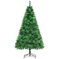 HOMCOM Árvore de Natal Artificial 180cm com 782 Ramos 56 Pinhas Folhas de PVC Base Dobrável e Suporte Metálico Verde(m-10)