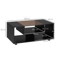 HOMCOM Modern Coffee Table with Tempered Glass Top, Cocktail Table with 3-Tier Storage Shelves for Living Room, Black(m-3)