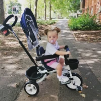 HOMCOM Triciclo per Bambini con Maniglione Tettuccio Deluxe Struttura Metallo 102 x 49 x 102cm Nero Blu(m-6)