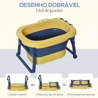 HOMCOM Banheira Dobrável para Bebé de 0-6 Anos Capacidade 105L Banheira Portátil para Crianças 75,3x55,4x43cm Amarelo e Azul(m-7)
