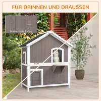PawHut Katzenhaus Tannenholz Katzenhütte Katzenhöhle mit Plattform Katzenvilla Kleintierhaus für Katzen 2 Ebenen Indoor Outdoor Katzengehege wärmeisoliert wetterfest Grau 100 x 62,5 x 119 cm(m-5)