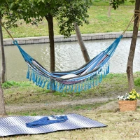 Outsunny Cotton Hammock Portable w/ Carrying Bag Brazilian Fringe Deluxe Swing Chair for Beach, Yard, Bedroom, Patio, Porch, Indoor, Outdoor(m-10)