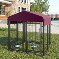 PawHut Chenil extérieur pour chiens parc à chiot avec toit en tissu oxford avec 2 supports de bol rotatifs 8 panneaux toit résistant aux intempéries 120 x 120 x 138 cm(m-10)