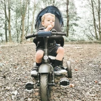 HOMCOM Triciclo per Bambini con Maniglione Tettuccio Deluxe Struttura Metallo 102 x 49 x 102cm Nero Blu(m-4)