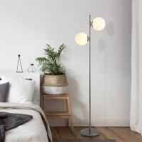 HOMCOM Lampadaire design néo-rétro 2 boules max. 40 W métal argenté(m-6)