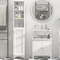 HOMCOM Coluna Casa de Banho com 1 Porta 3 Prateleiras Abertas e Prateleira Interior Ajustável 34x20x165cm Branco(m-2)