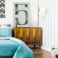 HOMCOM Lampadaire design néo-rétro 2 boules max. 40 W métal argenté(m-2)