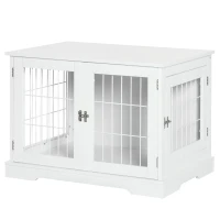 Pawhut Gaiola para Cães Pequenos de Madeira 76x54,5x56 cm Gaiola com Superfície de Mesa com 2 Portas e Grade de Aço Branco(m-10)