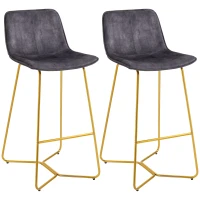 HOMCOM Set 2 Sgabelli da Bar con Schienale e Poggiapiedi 48x56.5x103cm, Velluto Grigio(m-11)