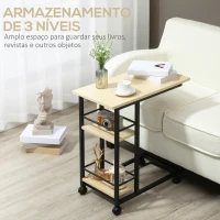 HOMCOM Mesa Auxiliar com Rodas Mesa Lateral em Forma de C para Sofá Cama com 2 Prateleiras e Freios Estilo Moderno 60x34,5x64,5cm Madeira(m-6)