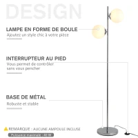 HOMCOM Lampadaire design néo-rétro 2 boules max. 40 W métal argenté(m-4)