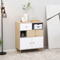 HOMCOM Modern Sideboard Storage Cabinet, Free Standing Accent Cupboard with 3 Drawers for Bedroom, Living Room, Hallway, Natural, White, Grey(m-2)