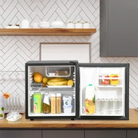 HOMCOM Mini réfrigérateur frigo compact de 46 L avec congélateur 4,5L température réglable 0 à 10°c, étagères amovibles et porte réversible 44,5 x 46,5 x 49,8 cm noir(m-2)