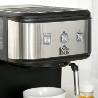 HOMCOM Machine à expresso - machine à café 850 W - 1 ou 2 tasses - pression 15 bars - réservoir d'eau 1,5 L - arrêt auto. - percolateur et buse vapeur - acier alu. brossé ABS noir(m-9)