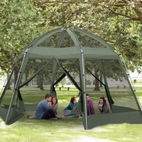 Outsunny Tente de camping randonnée hexagonale pour 6 à 8 personnes avec sac de transport et piquets de sol - dim. 490L x 490L x 243H cm fibre verre polyester - vert foncé(m-2)