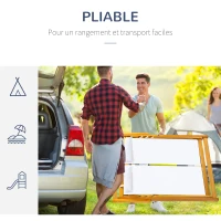 Outsunny Chilienne bois bain de soleil 2 places pliable chaise longue transat de jardin dossier réglable 3 positions 2 têtières rembourrées bois de peuplier tissu Oxford max. 200 Kg orange et crème(m-6)