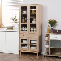 HOMCOM Credenza Moderna per Cucina in Legno con Ante in Vetro, Cassetto e Mensole Regolabili, 76x40x183cm(m-10)