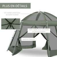 Outsunny Tente de camping randonnée hexagonale pour 6 à 8 personnes avec sac de transport et piquets de sol - dim. 490L x 490L x 243H cm fibre verre polyester - vert foncé(m-6)
