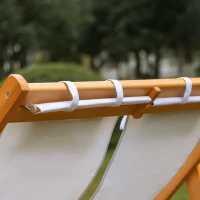 Outsunny Chilienne bois bain de soleil 2 places pliable chaise longue transat de jardin dossier réglable 3 positions 2 têtières rembourrées bois de peuplier tissu Oxford max. 200 Kg orange et crème(m-8)