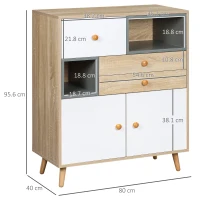 HOMCOM Modern Sideboard Storage Cabinet, Free Standing Accent Cupboard with 3 Drawers for Bedroom, Living Room, Hallway, Natural, White, Grey(m-3)