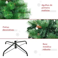 HOMCOM Árvore de Natal Artificial 180cm com 782 Ramos 56 Pinhas Folhas de PVC Base Dobrável e Suporte Metálico Verde(m-8)