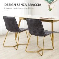 HOMCOM Set 2 Sedie da Soggiorno e Salotto Senza Braccioli in Velluto con Gambe Dorate, Grigio(m-7)