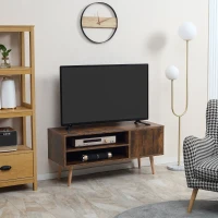 HOMCOM TV Unit Cabinet for TVs up to 55 Inches, TV Stand with Cupboard and Storage Shelves, Cable Holes for Living Room, Brown(m-10)