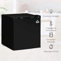 HOMCOM Mini réfrigérateur frigo compact de 46 L avec congélateur 4,5L température réglable 0 à 10°c, étagères amovibles et porte réversible 44,5 x 46,5 x 49,8 cm noir(m-7)