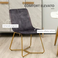 HOMCOM Set 2 Sedie da Soggiorno e Salotto Senza Braccioli in Velluto con Gambe Dorate, Grigio(m-5)