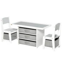 HOMCOM Ensemble table et chaises enfant - set de 3 pièces - table de jeux + 5 tiroirs non tissés - table étagère pour jouets 2 en 1 - plateau double face blanc ou circuit - 2 voitures incluses(m-11)