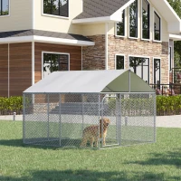 PawHut Canil de Exterior com Toldo Gaiola para Cães de Metal Galvanizado com Fechadura para Jardim Pátio 230x230x175cm Prata(m-2)