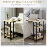 HOMCOM Mesa Auxiliar com Rodas Mesa Lateral em Forma de C para Sofá Cama com 2 Prateleiras e Freios Estilo Moderno 60x34,5x64,5cm Madeira(m-5)