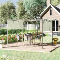 Outsunny Pérgola 3x3 m Cenador de Jardín con Techo Retráctil Tela de Poliéster y Tubo de Acero para Patio Terraza Exterior Blanco(m-2)
